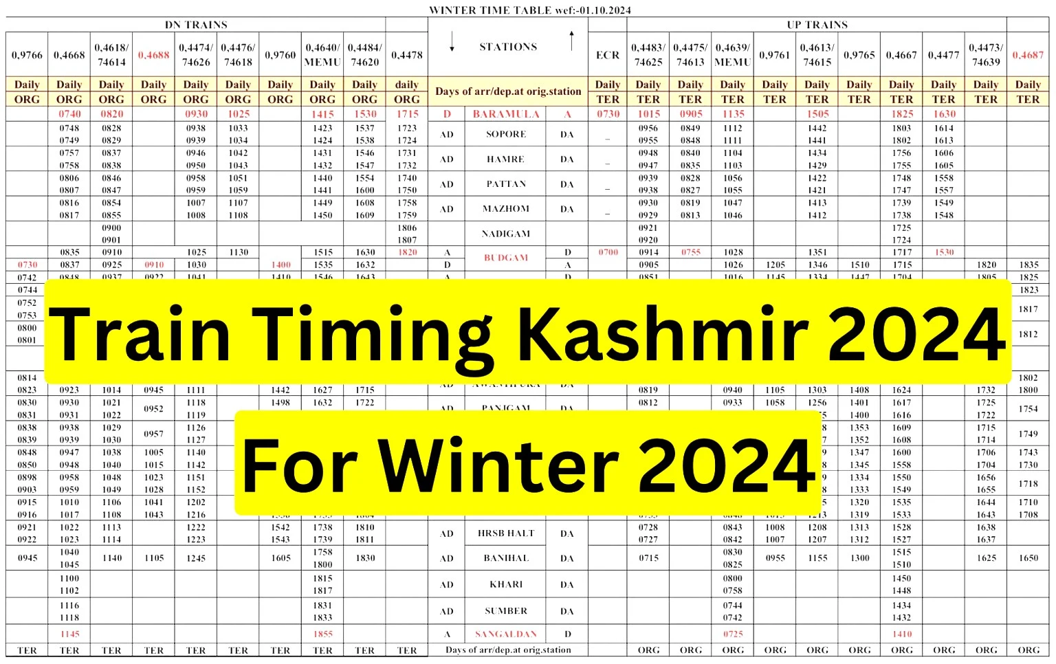 kashmir train timings